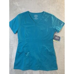 Cherokee Authentic New Women Top XS Jr. Fit Core Stretch Teal Blue 3 Pockets